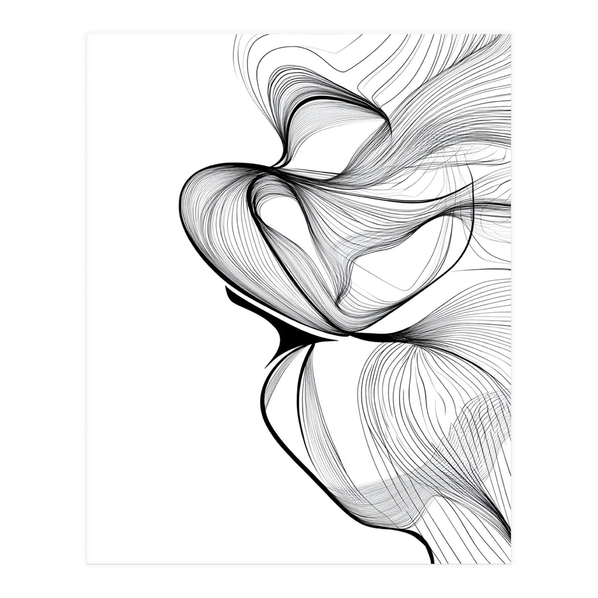 Abstract Black And White Swirls And Lines Flowing Art (Print Only)