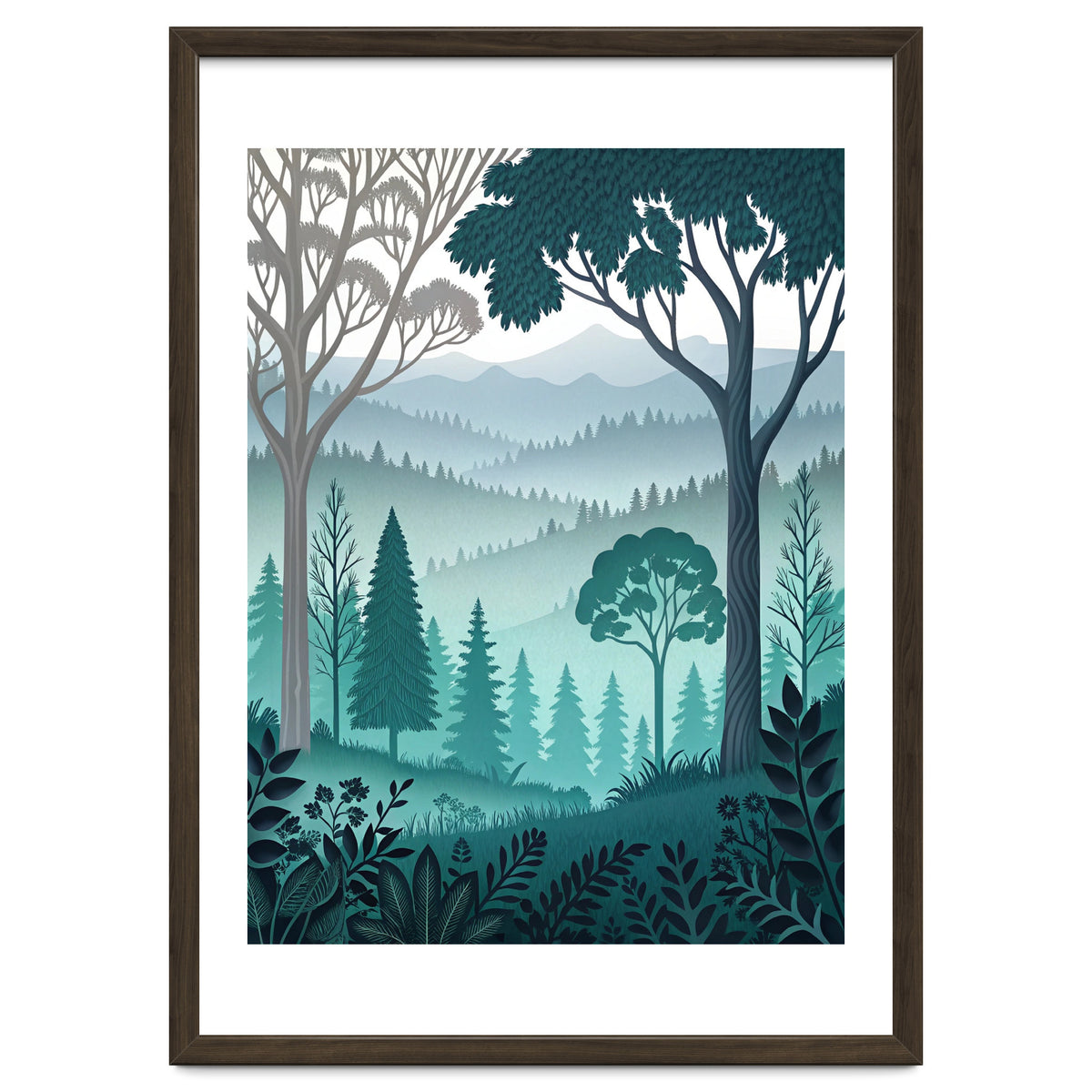 Vibrant Silhouettes in the Misty Teal Highlands