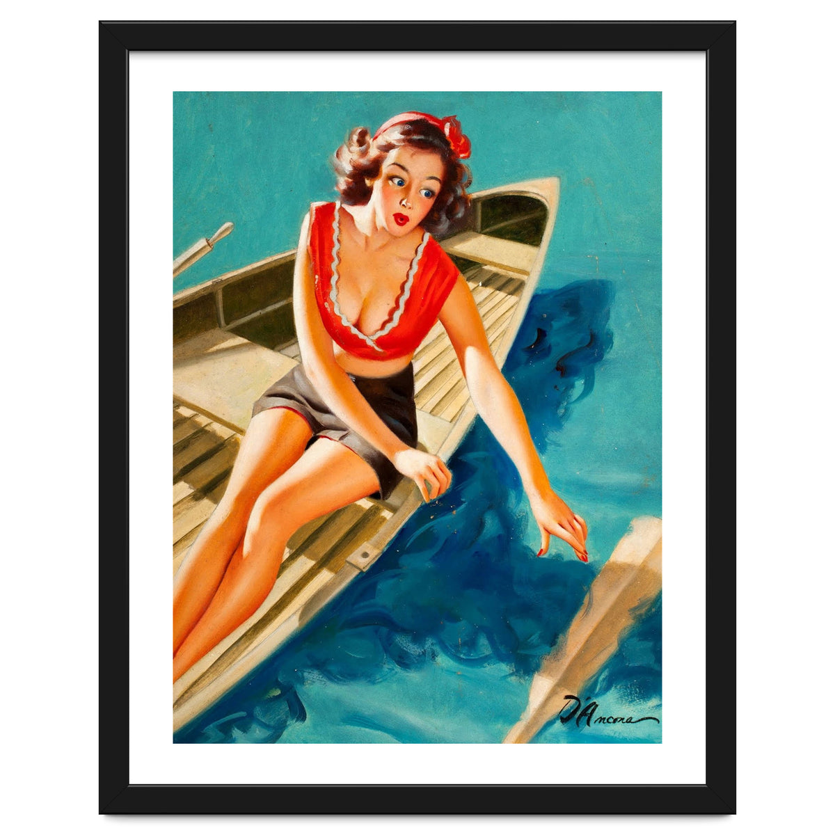 Pinup Sexy Girl In A Boat And A Lost Paddle