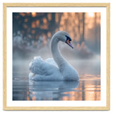 Serene White Swan Gliding On Misty Water thumbnail