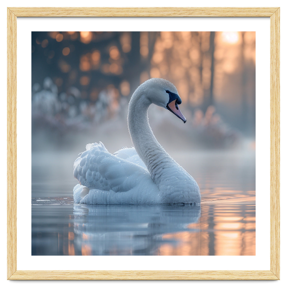 Serene White Swan Gliding On Misty Water