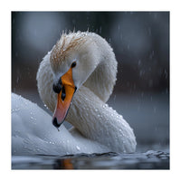 White Swan Bird With Water Droplets In Rain (Print Only)