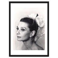 Audrey Hepburn with Veil, Classic Hollywood Glamour Photography, Black and White Icon Portrait