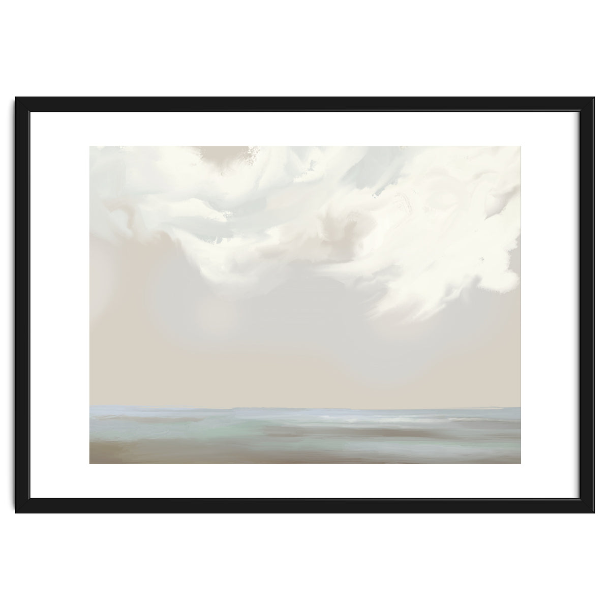 Abstract muted sea and clouds oil painting