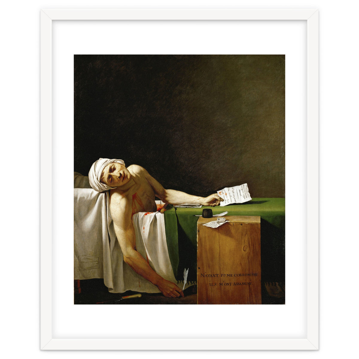 Jean Paul Marat, dead in his bathtub, assassinated by Charlotte Corday in 1793. JACQUES LOUIS DAVID.