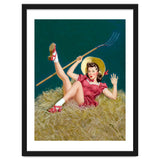 Pinup Sexy Girl Posing On A Hay With A Pitchfork thumbnail