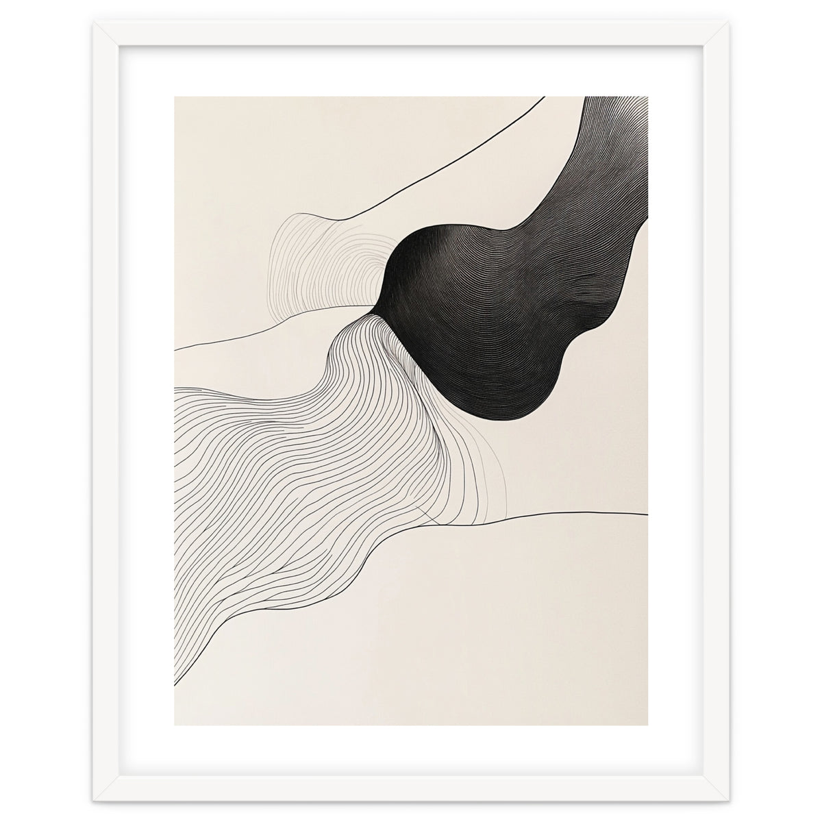 Abstract Black And White Organic Flowing Lines Art