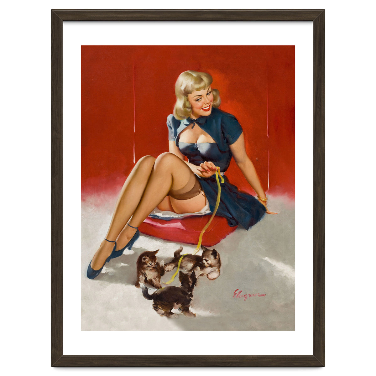 Pinup Sexy Girl Playing With Her Little Cats