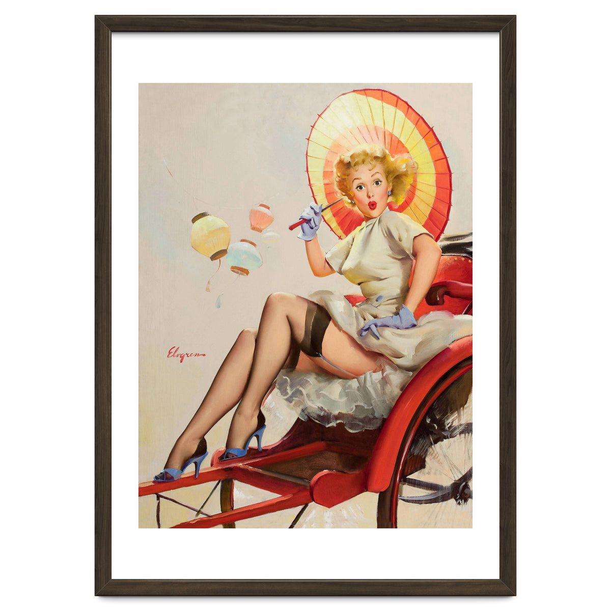 Pinup Girl In Rickshaw Experiencing Sudden Wind