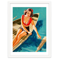 Pinup Sexy Girl In A Boat And A Lost Paddle