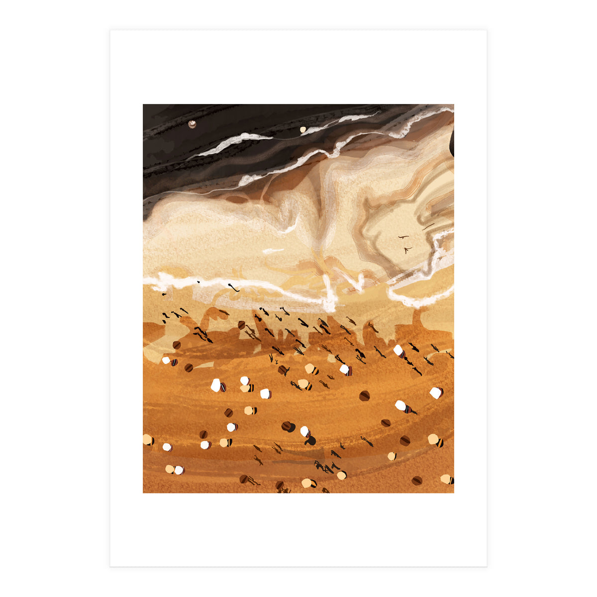 Coffee Beach, Ocean Sea Beachy Tropical Summer, Travel Painting Nature Landscape Waves People Sand (Print Only)