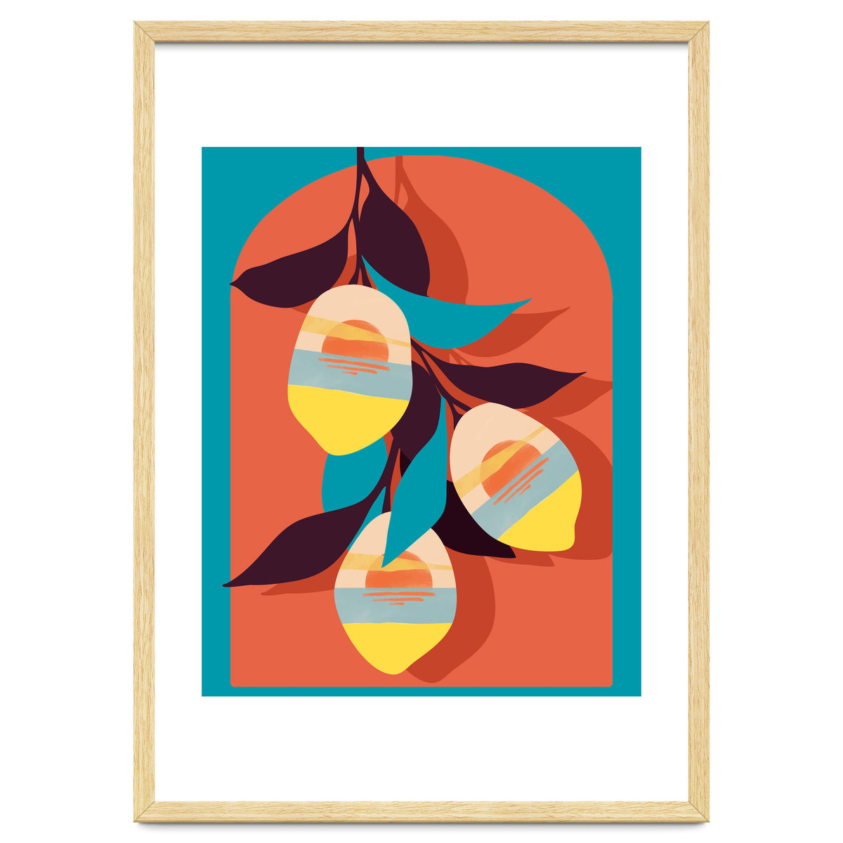 Lemon Sunset, Eclectic Botanical Colorful Bohemian Fruits, Food Pop Of Color Lime Retro