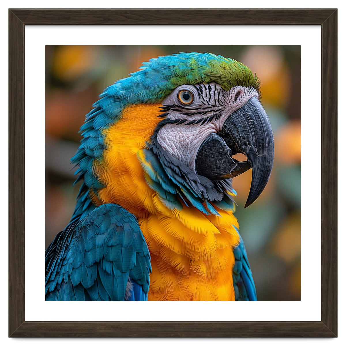 Blue And Yellow Macaw Parrot Close Up Portrait