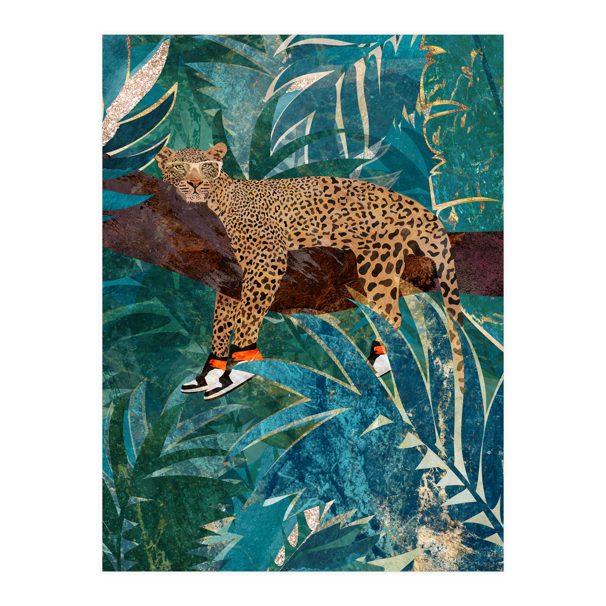 Leopard wearing shoes in the jungle (Print Only)