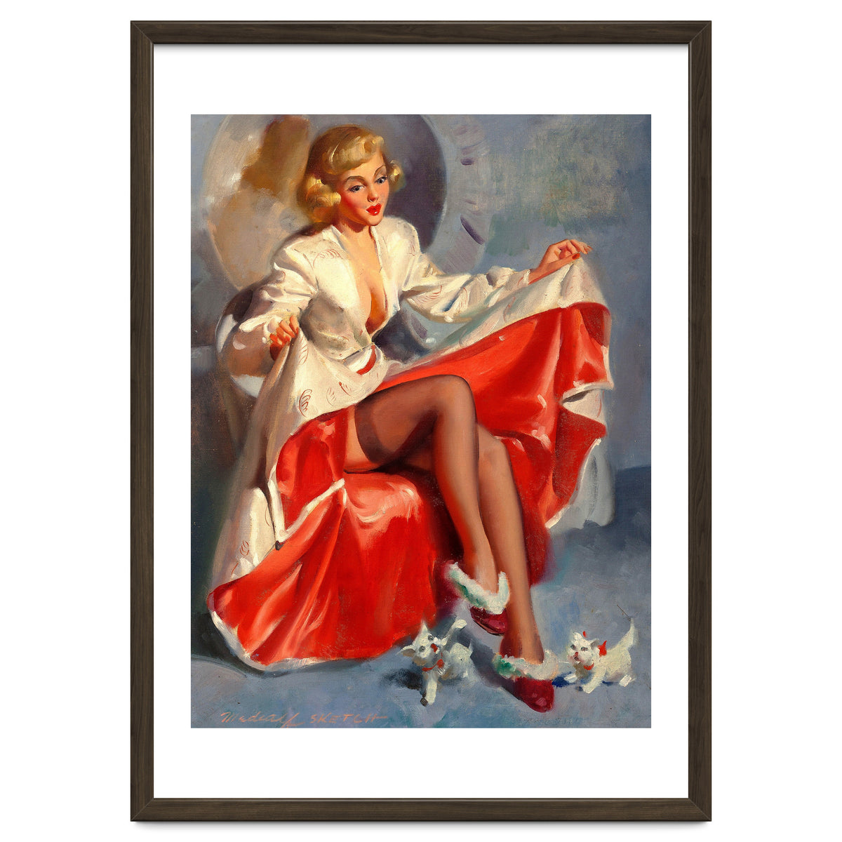 Pinup Girl Playing With Two Little Cats