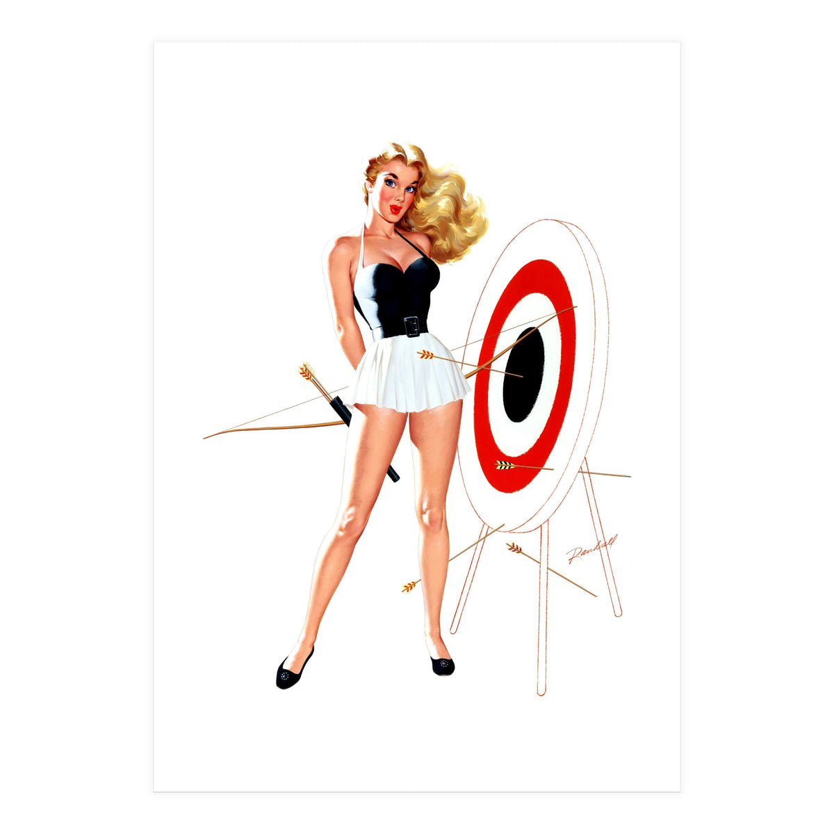 Pinup Girl Posing With Target (Print Only)