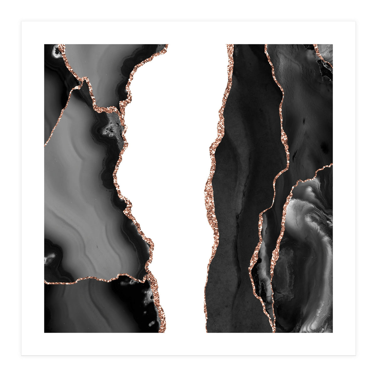 Black & Rose Gold Agate Texture 07  (Print Only)