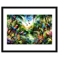 Watercolor Tropical Birds In The Jungle