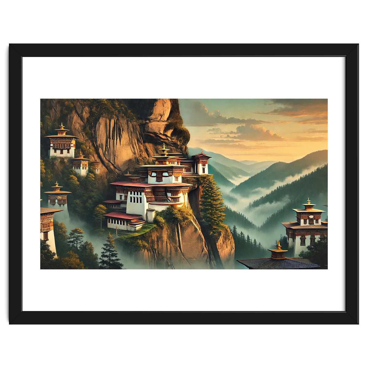 Vintage Bhutan, Mountain Monasteries Poster