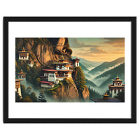 Vintage Bhutan, Mountain Monasteries Poster