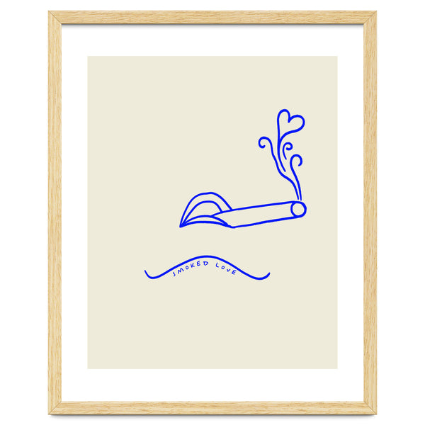 Smoked Love, Line Art Drawing Sketch, Minimalism Doodle Woman Cigarette Cigar Smoke, Eclectic Bohemian Framed