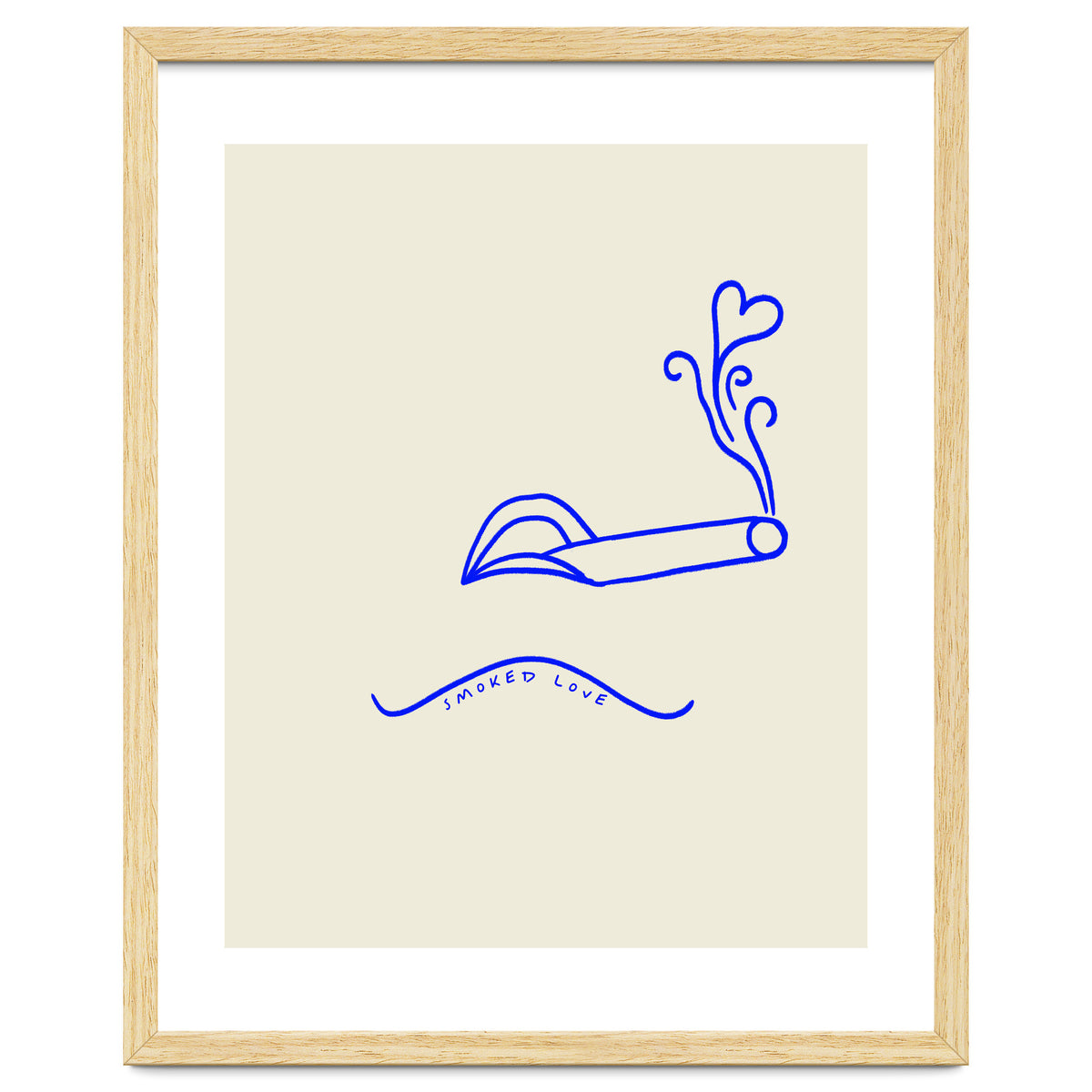 Smoked Love, Line Art Drawing Sketch, Minimalism Doodle Woman Cigarette Cigar Smoke, Eclectic Bohemian Framed