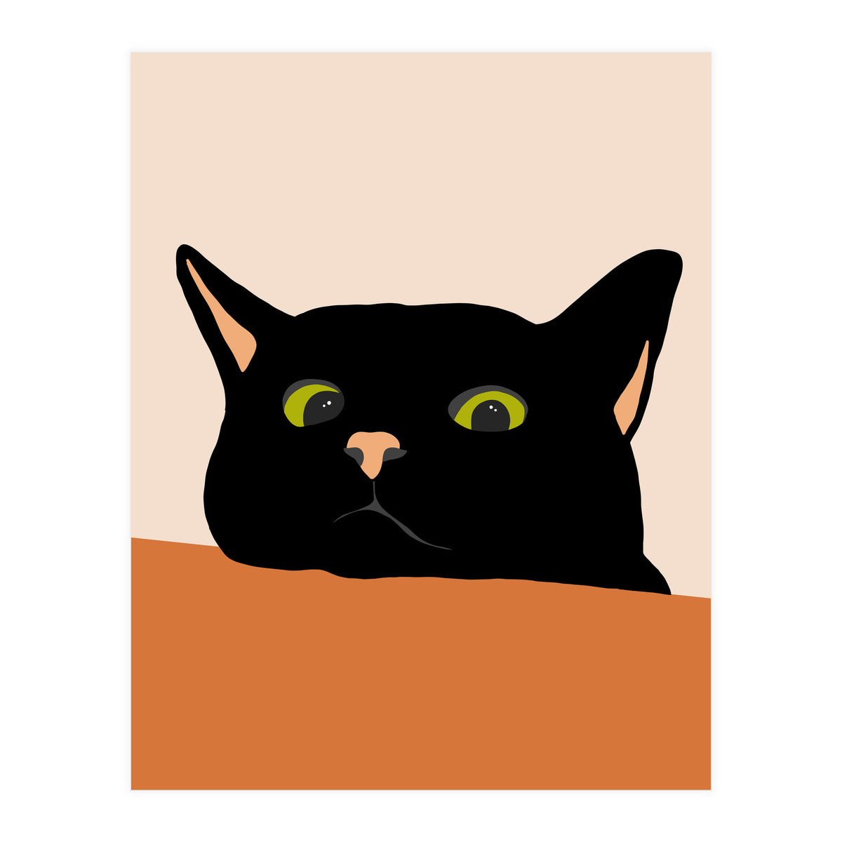 The Curious Cat, Black Cat, Funny Pets, Kitten, Cute Animals, Bohemian Eclectic Painting (Print Only)