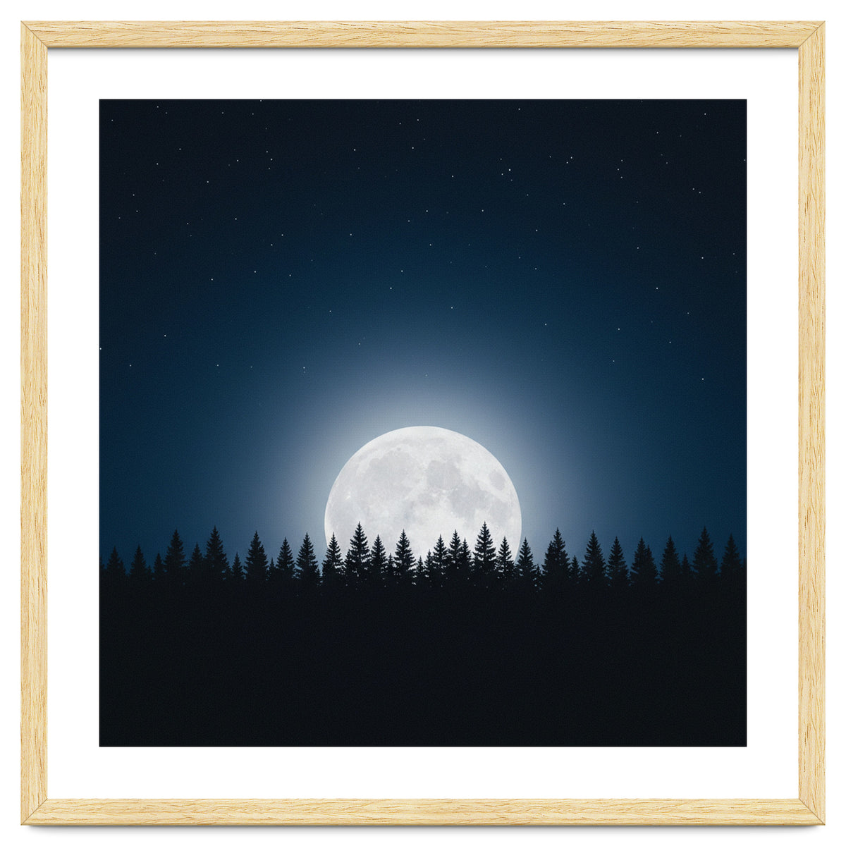 Midnight Serenity: Full Moon Over Forest Silhouettes