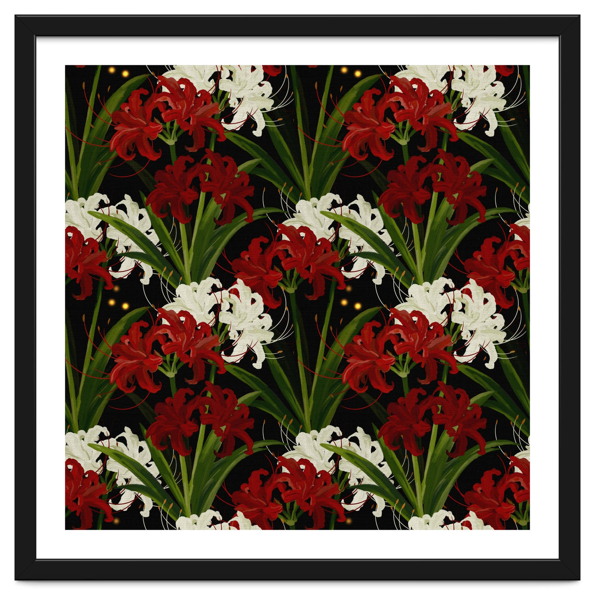 Red and White Spider Lily Flower Print Elegant Botanical Japanese Inspired Floral Artwork