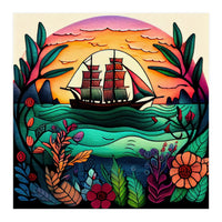 Folk Sunset Sailing Ship (Print Only)