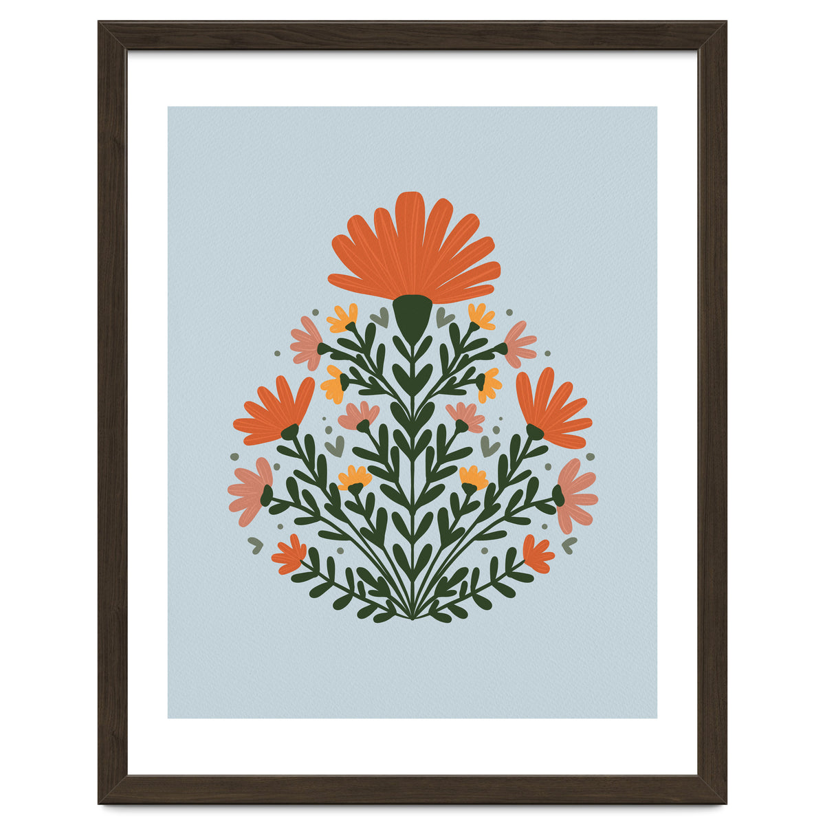 Symmetrical floral bouquet - orange and green