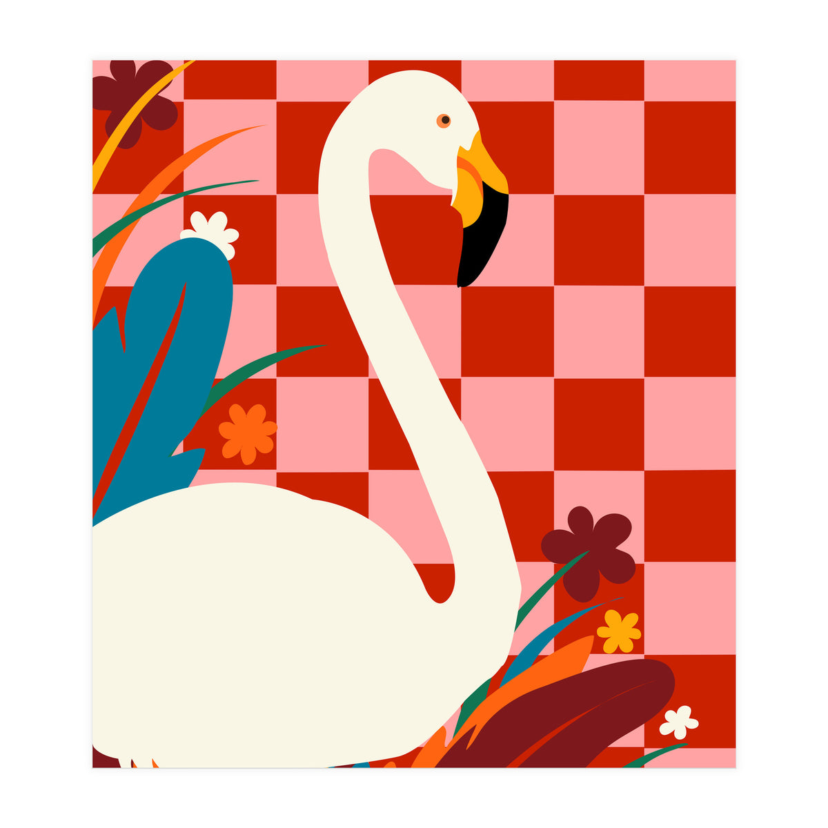Checkers & The Great Egret, Wildlife Animals Maximalist Eclectic, Bold Heron Botanical Nature Jungle Bohemian (Print Only)