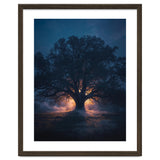 Ancient Mystical Oak Silhouette at Twilight with Ethereal Wisps thumbnail