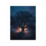 Ancient Mystical Oak Silhouette at Twilight with Ethereal Wisps (Print Only) thumbnail