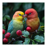 Lovebirds Perched Amidst Red Berries And Green Foliage (Print Only) thumbnail
