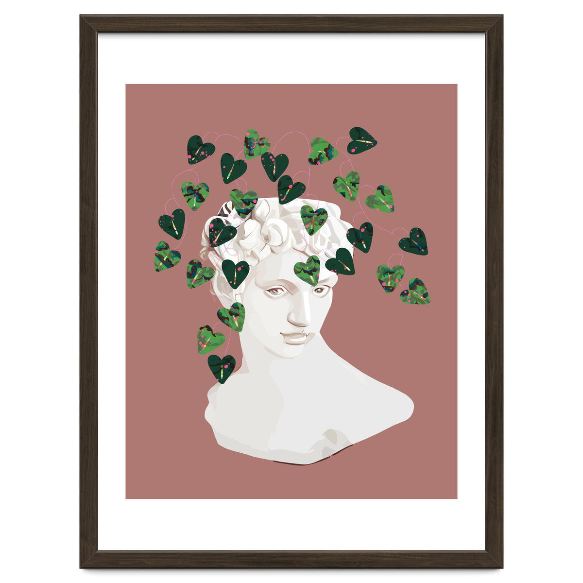 Roman Planter, Plant Pot, Botanical Nature Victorian Statue Face, Eclectic Bohemian Plant Lady Illustration