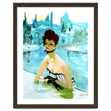 Pinup Girl In Cafe, Watercolor Painting thumbnail