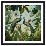 Vintage Exotic Asian Peacocks In Tropical Jungle Landscape thumbnail