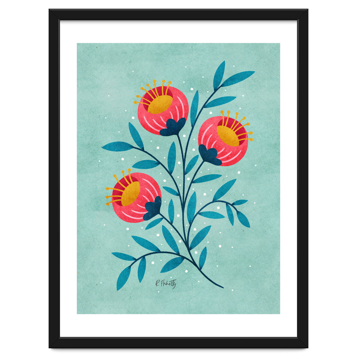 Teal And Coral Flowers