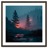 Atmospheric Twilight Pine Forest with Glowing Crimson Light thumbnail