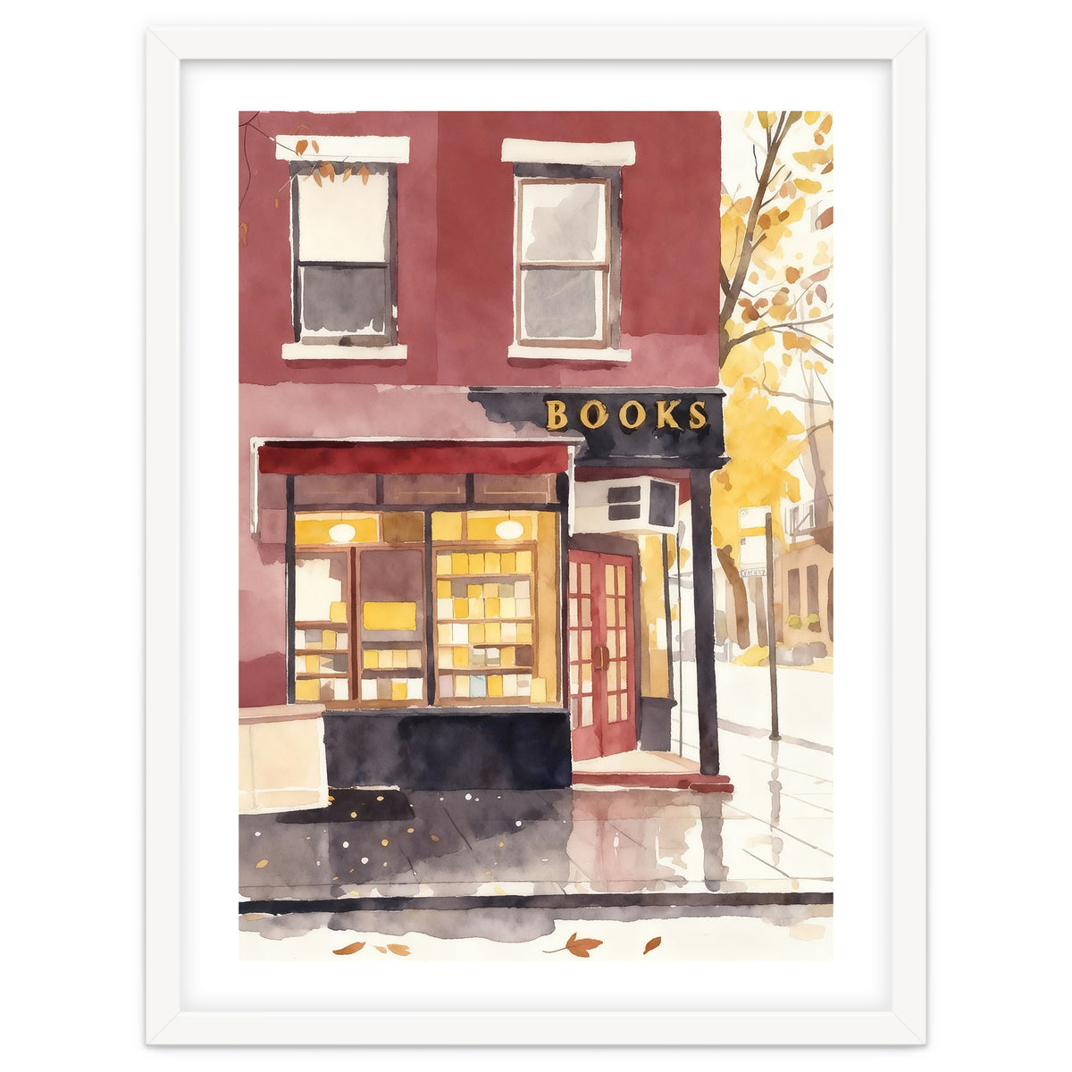 Cozy Bookshop, Autumn Book Shop Street Art, LibraryBook Store
