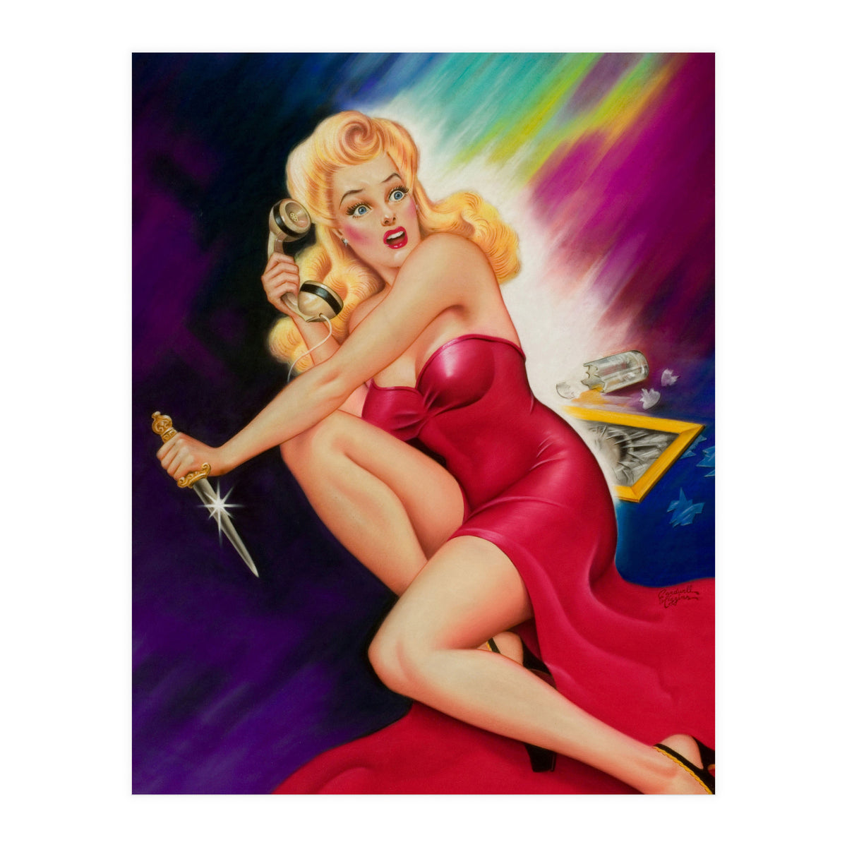 Pinup Girl With A Knife In Self Defense Pose (Print Only)