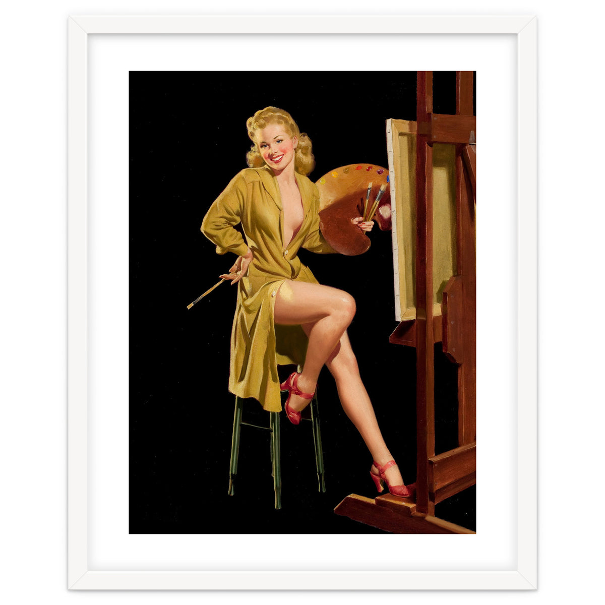 Young And Beautiful Woman Posing In Front Of The Painting Canvas