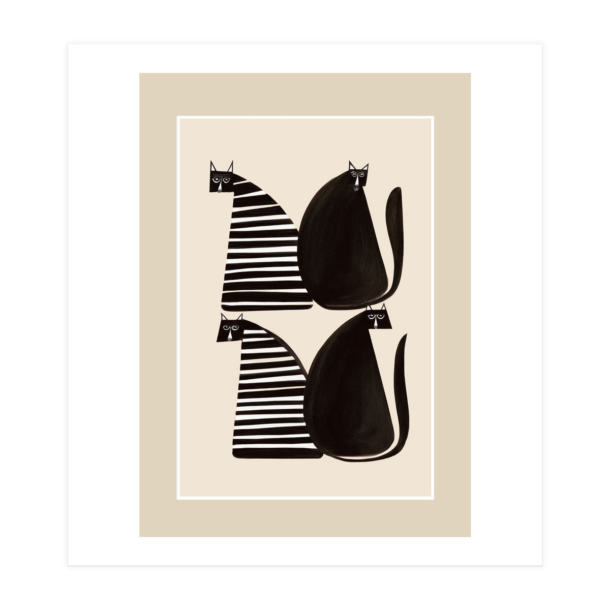 Minimalist Cats In Black And White (Print Only)