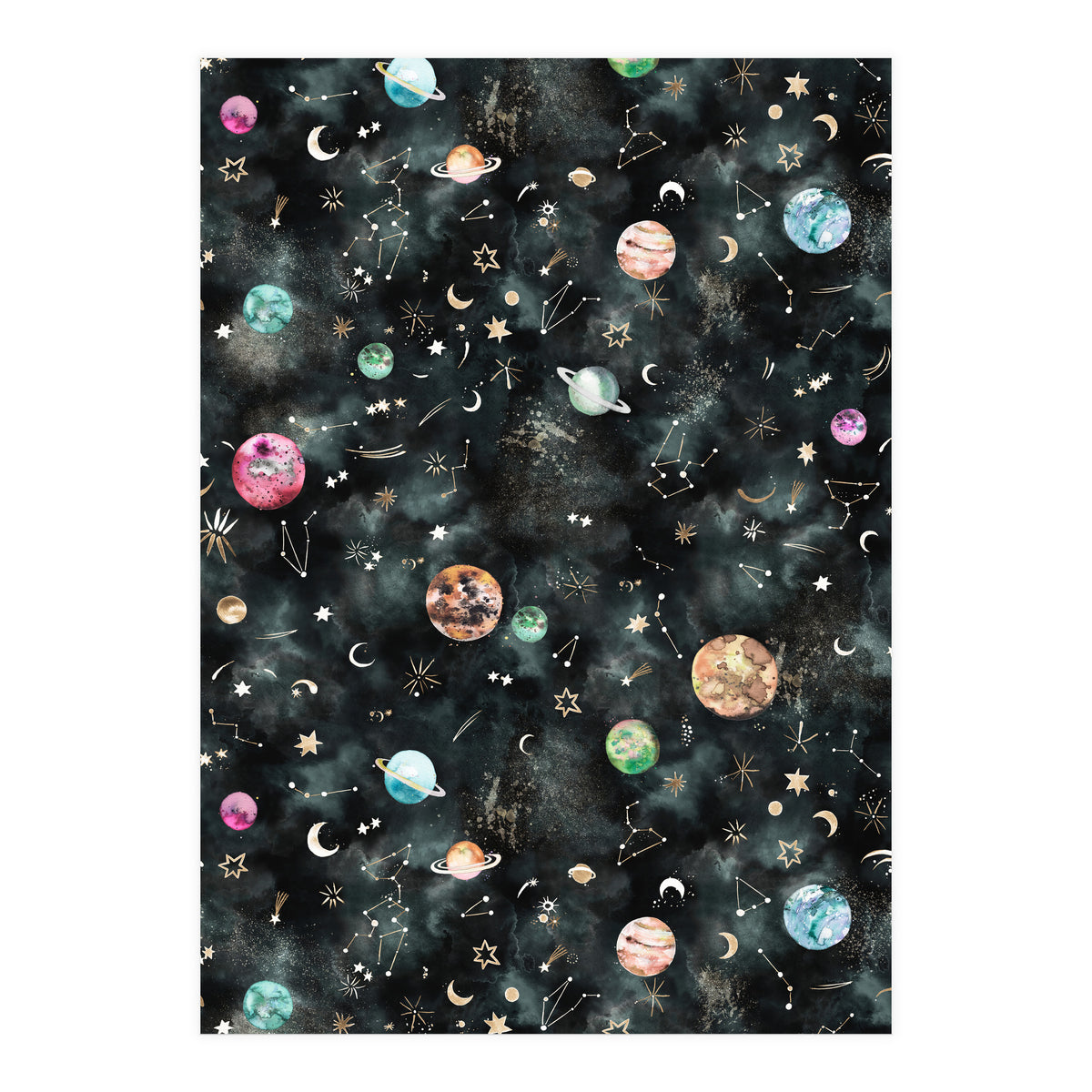 Galaxy Astrology Astronomy Constellations Gold (Print Only)