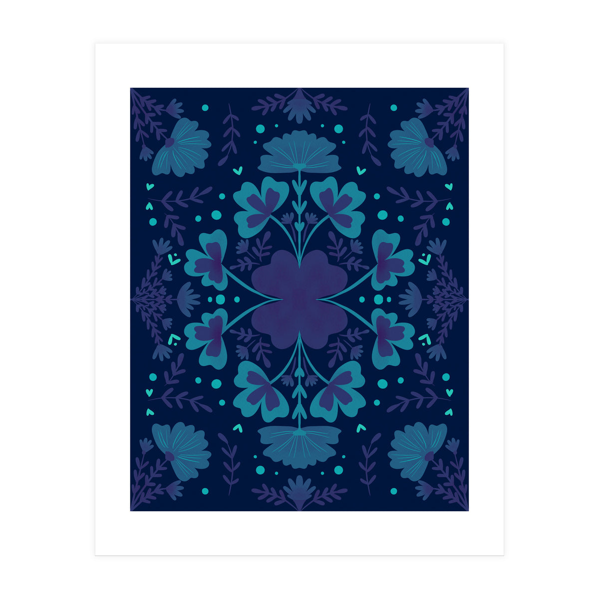 Clovers And Flowers Night Blue (Print Only)