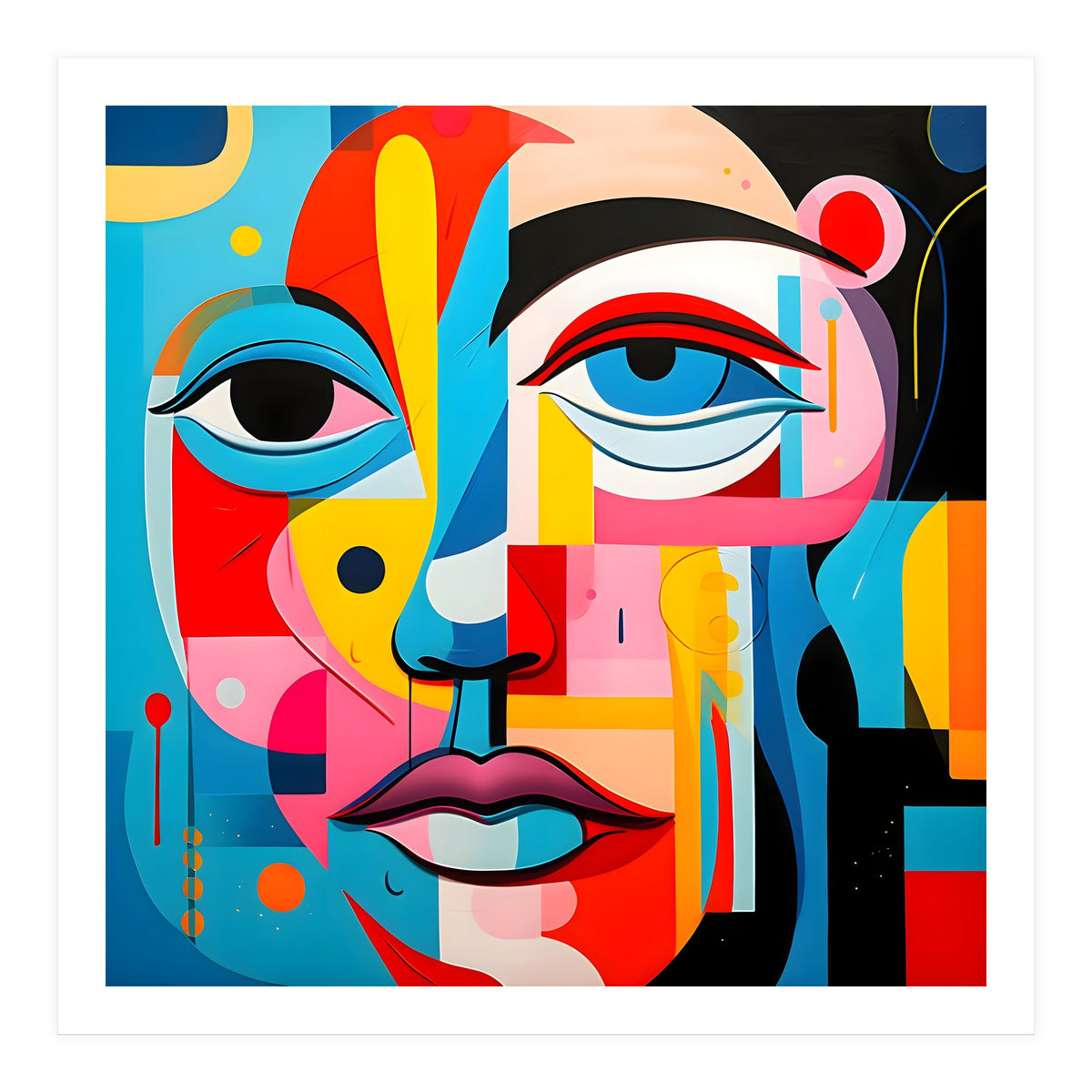 CUBIST HARMONY,  face, the essence of Cubist inspiration in a fragmented vibrant spectrum. (Print Only)