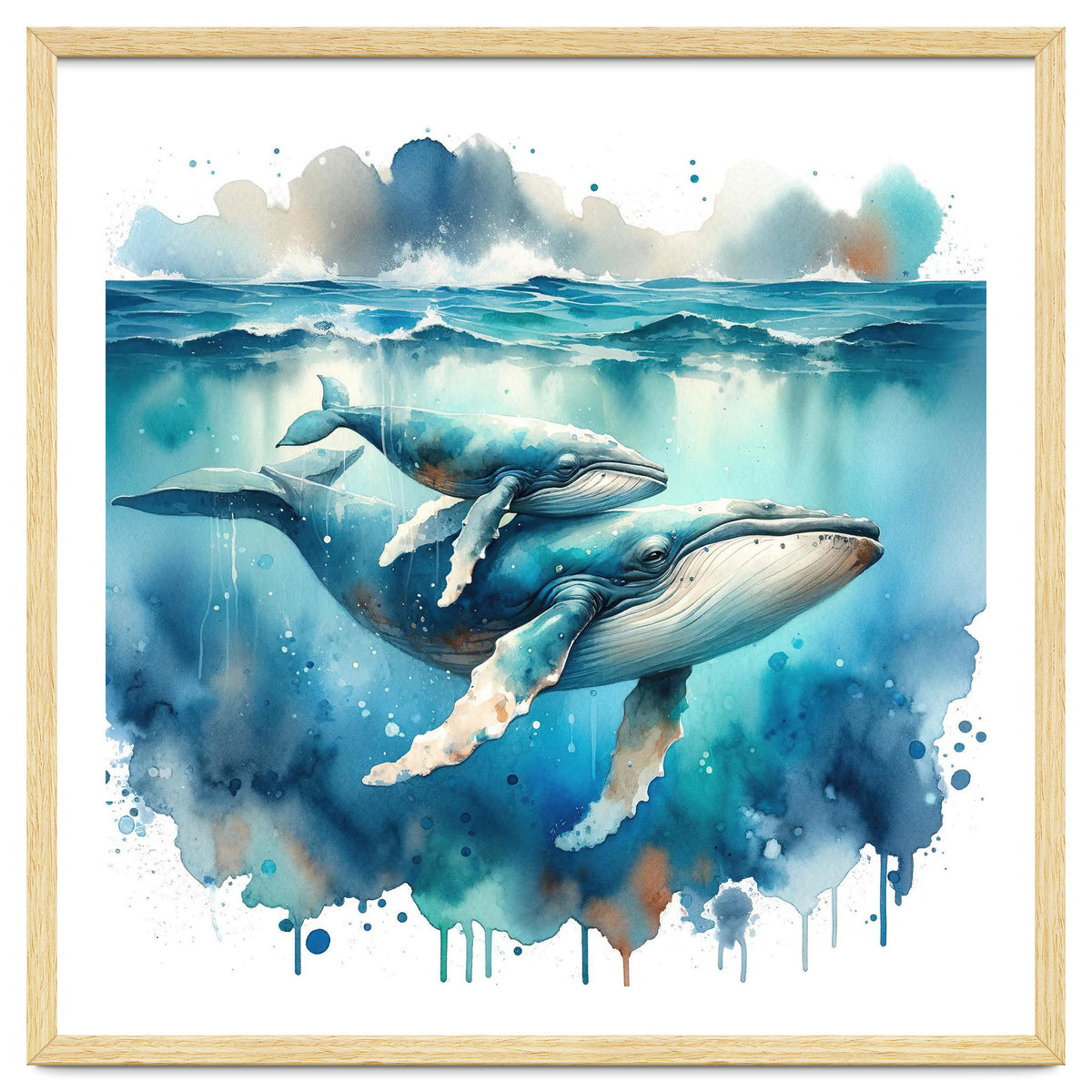 Mother And Calf Whales Watercolor