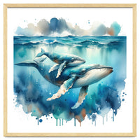 Mother And Calf Whales Watercolor