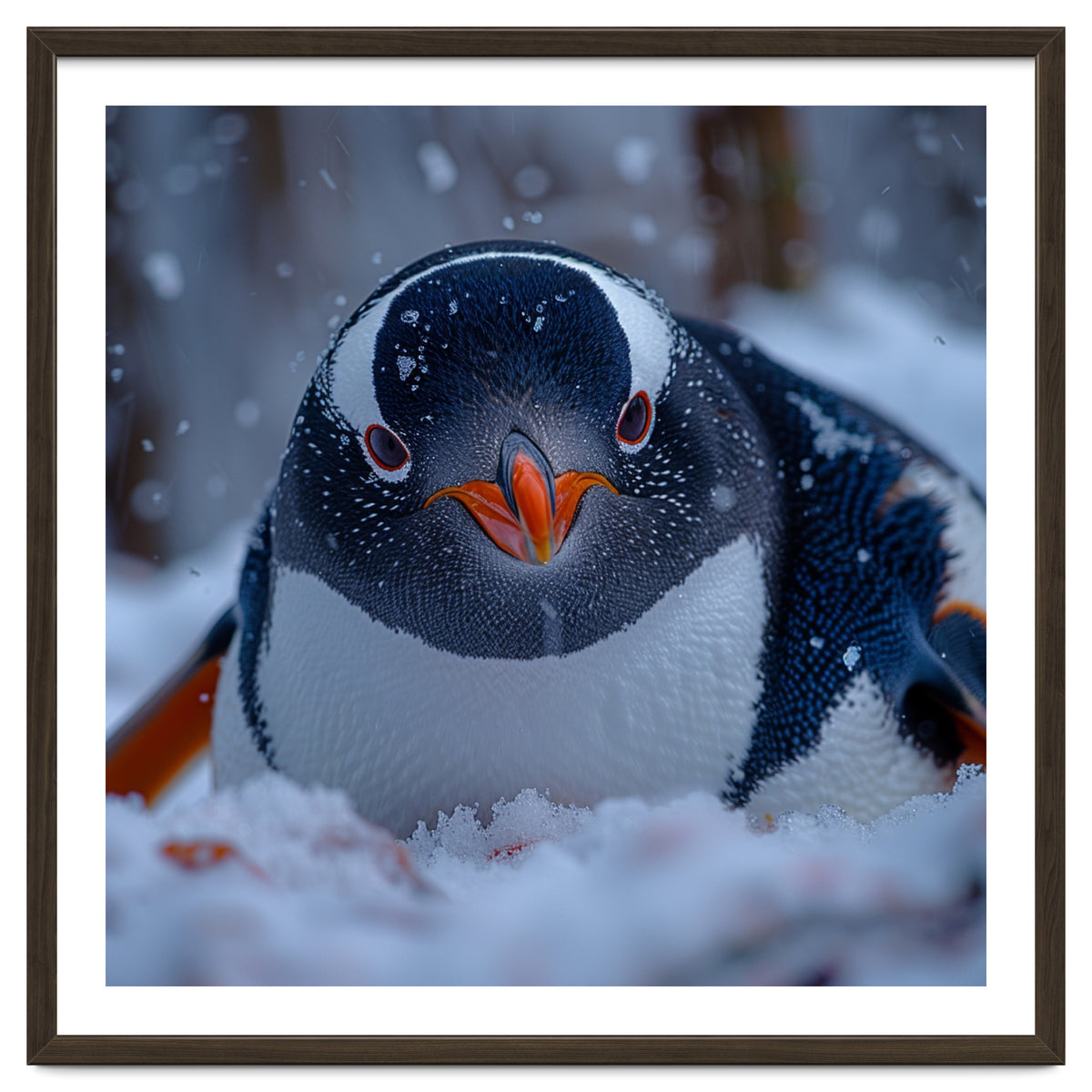 Close Up Gentoo Penguin In Snowy Landscape